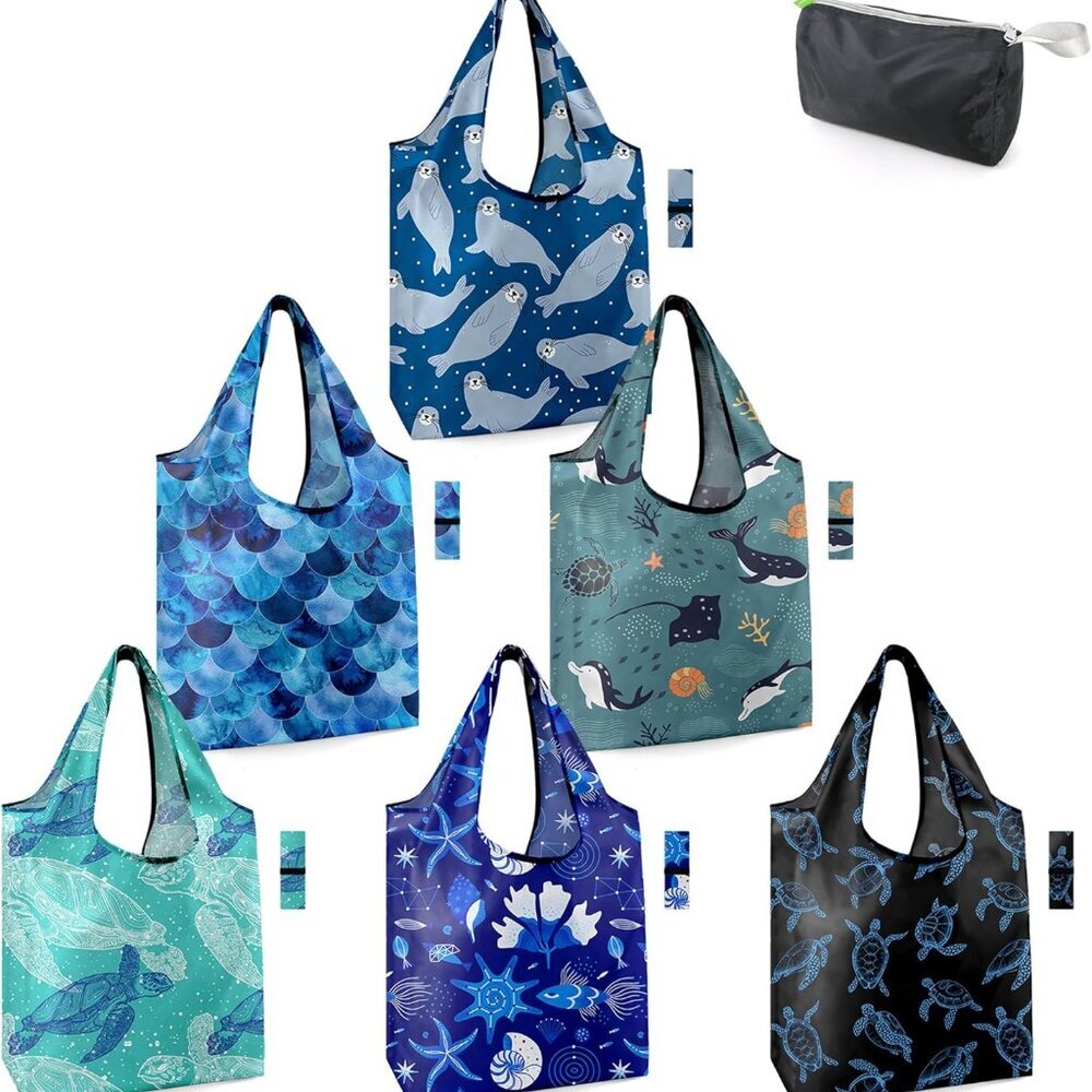 Sea Turtle Lovers Gifts for Women Ocean Animals Reusable Grocery Bags Shopping B